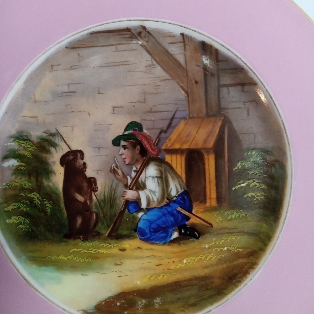 Vintage circo 1815 to 1845 F&M handpainted boy and dog plate 8 Inch - Picture 2 of 4